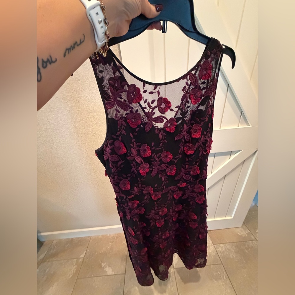 White House Black Market Black and Red Floral Dress